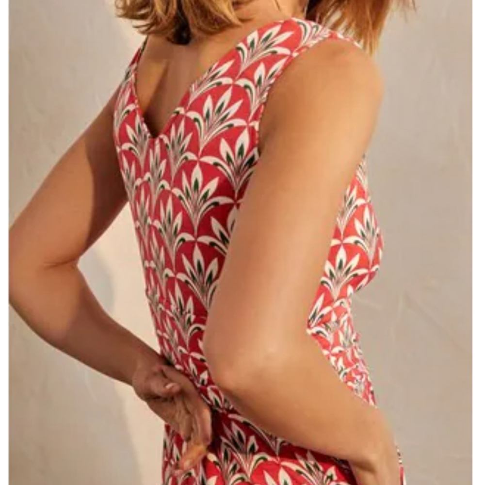 Boden Red and White Patterned Midi Dress - Picture 8 of 10
